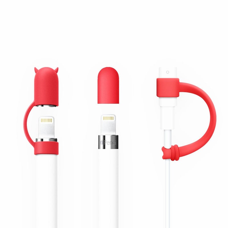FRTMA [3-Pack] Replacement Compatible with Apple Pencil Cap/Apple Pencil Horn Cap Holder/Cable Adapter Tether Compatible with iPad Pro Pencil, Red - Image 1
